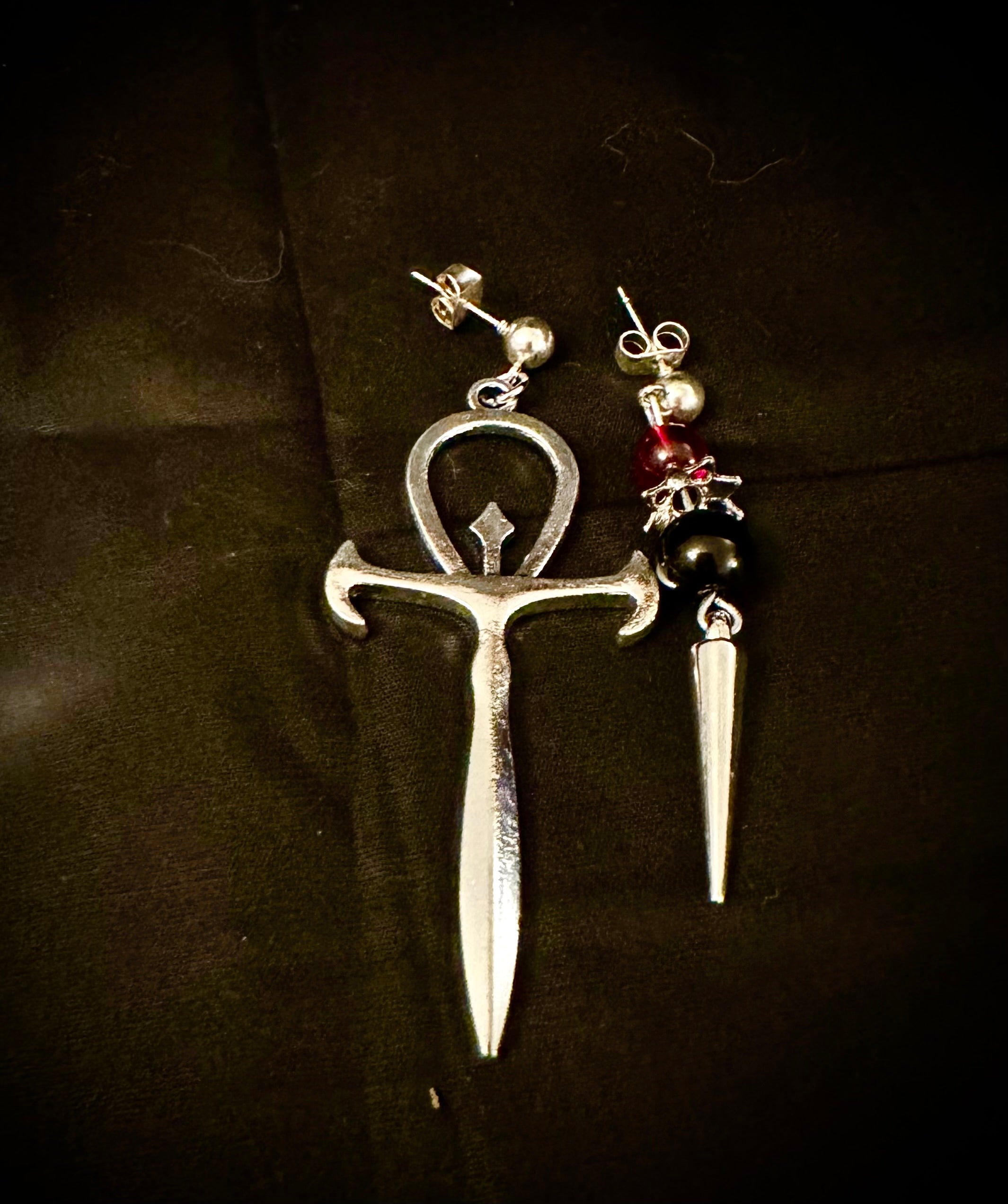 Vampire Ankh Mismatched Earrings