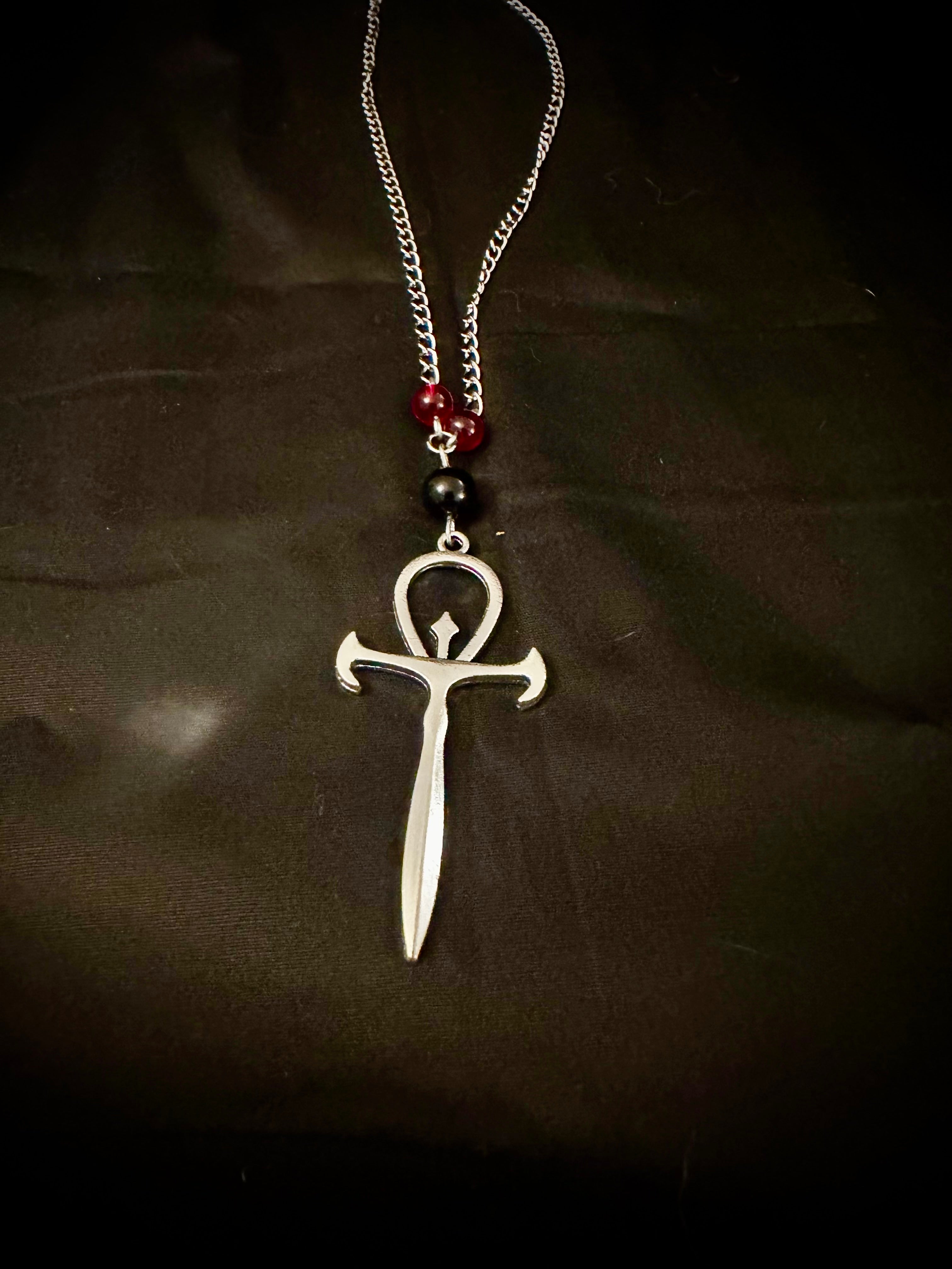 Red and Black Vampire Ankh Necklace