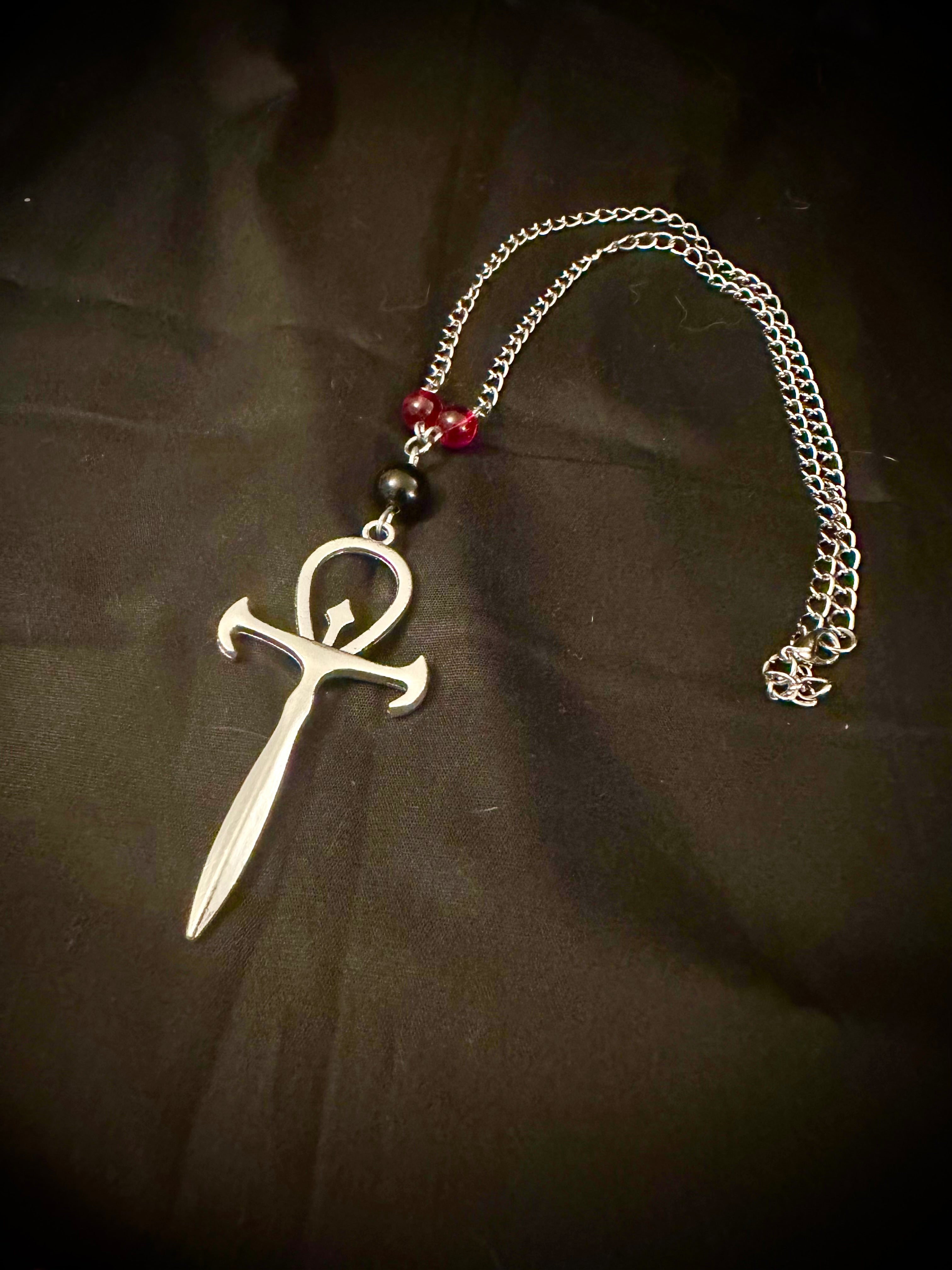 Red and Black Vampire Ankh Necklace